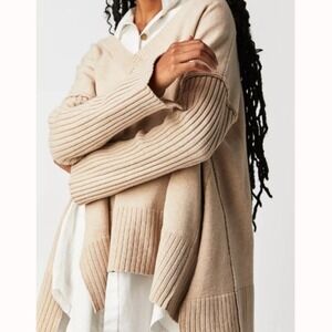 Free People Orion A‎ line Tunic Sweater Beige Almond XS Knit Comfy Oversized